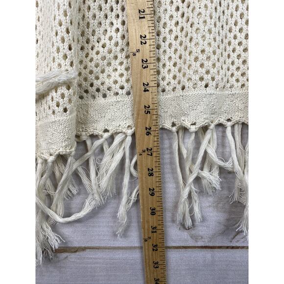 Willow And Clay Top Womens M Cream Bohemian Crochet Lace Open Knit Fringe - Picture 5 of 9